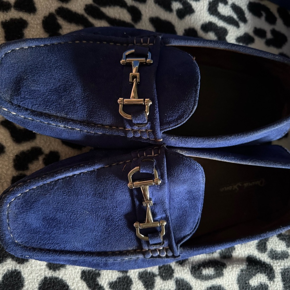 Men's Royal Blue Suede Loafers with Silver Accent